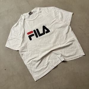 Vintage 90s White Fila Logo T-Shirt Size L